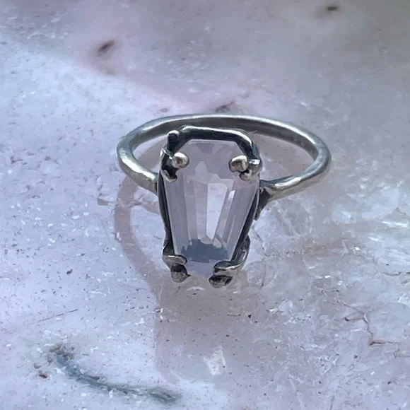 Bloodmilk Rare Ghost Rose Quartz Small Easeful Death Ring - Picture 5 of 5
